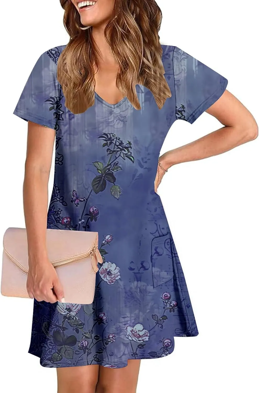 2025 Beach Dresses for Women Short Sleeve V Neck Summer Shirt Dress Loose Fit Casual Sundress