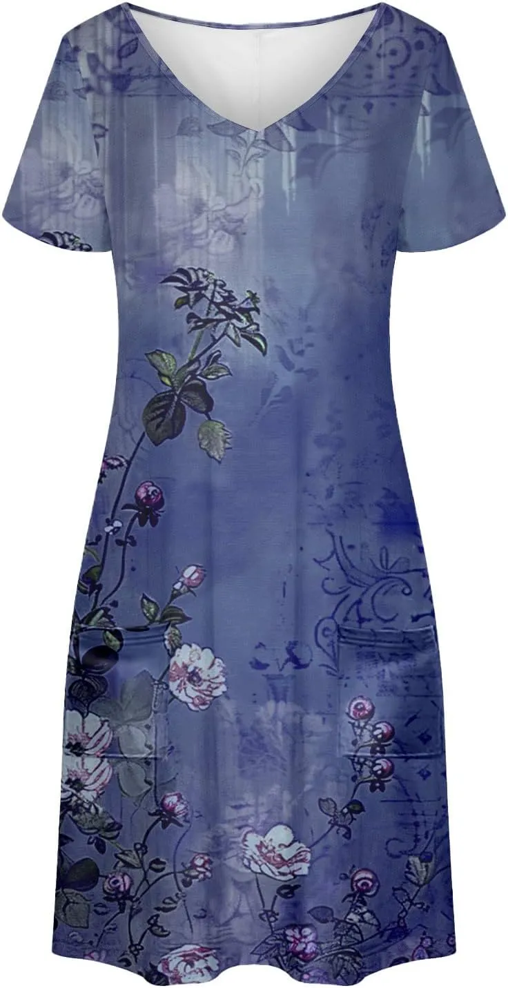 2025 Beach Dresses for Women Short Sleeve V Neck Summer Shirt Dress Loose Fit Casual Sundress