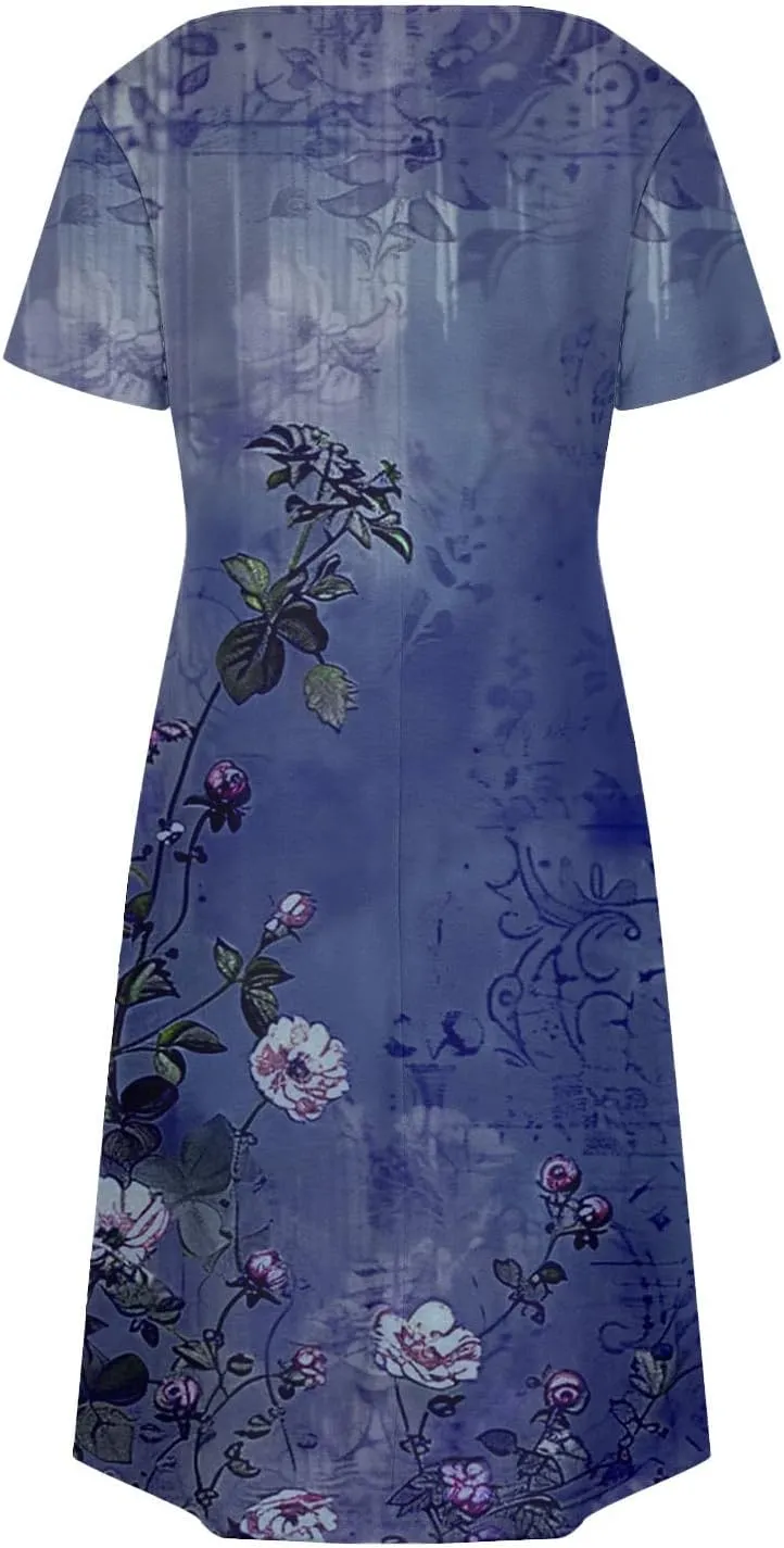 2025 Beach Dresses for Women Short Sleeve V Neck Summer Shirt Dress Loose Fit Casual Sundress