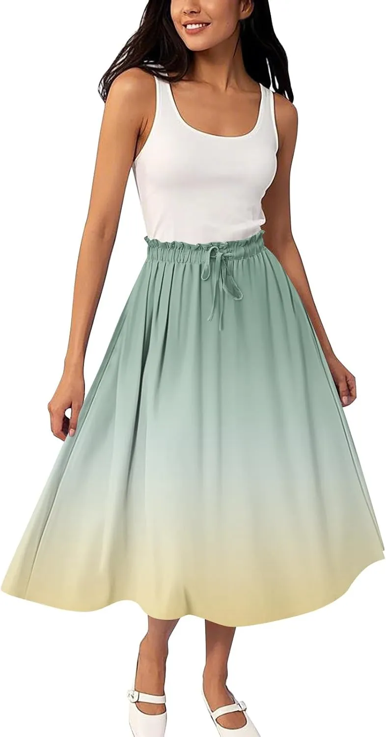 A Line Skirts for Women High Waist Flowy Maxi Skirt Long Bohemian Summer Style