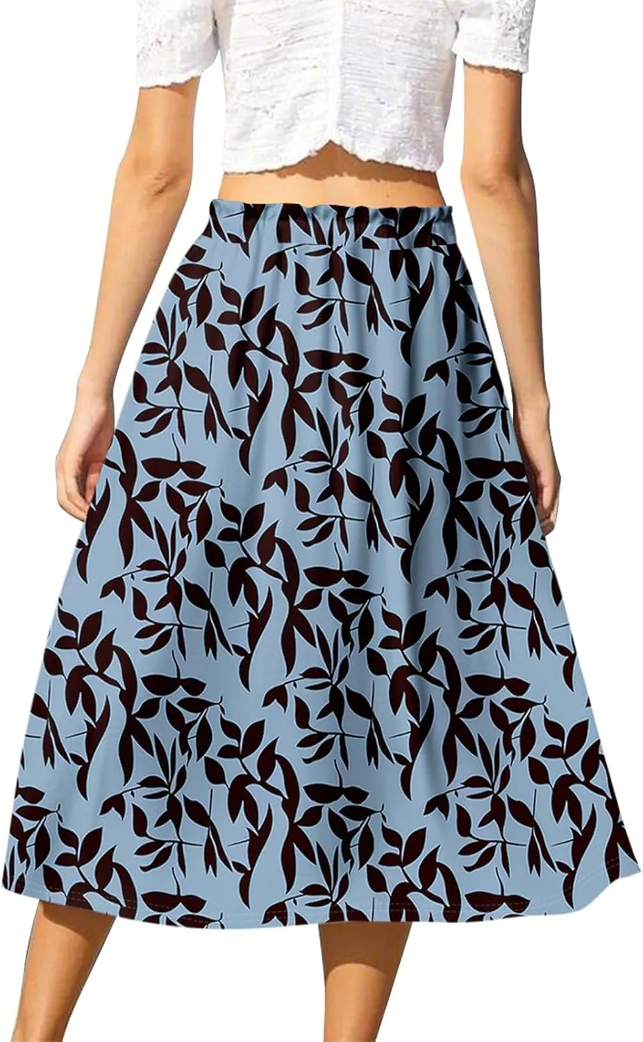 ADHOWBEW Boho Skirts for Women Cute Beach Plus Size Ruffle Trendy A Line Midi Length High Waisted Casual Flowy Spring Skirts