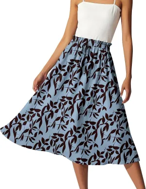 ADHOWBEW Boho Skirts for Women Cute Beach Plus Size Ruffle Trendy A Line Midi Length High Waisted Casual Flowy Spring Skirts