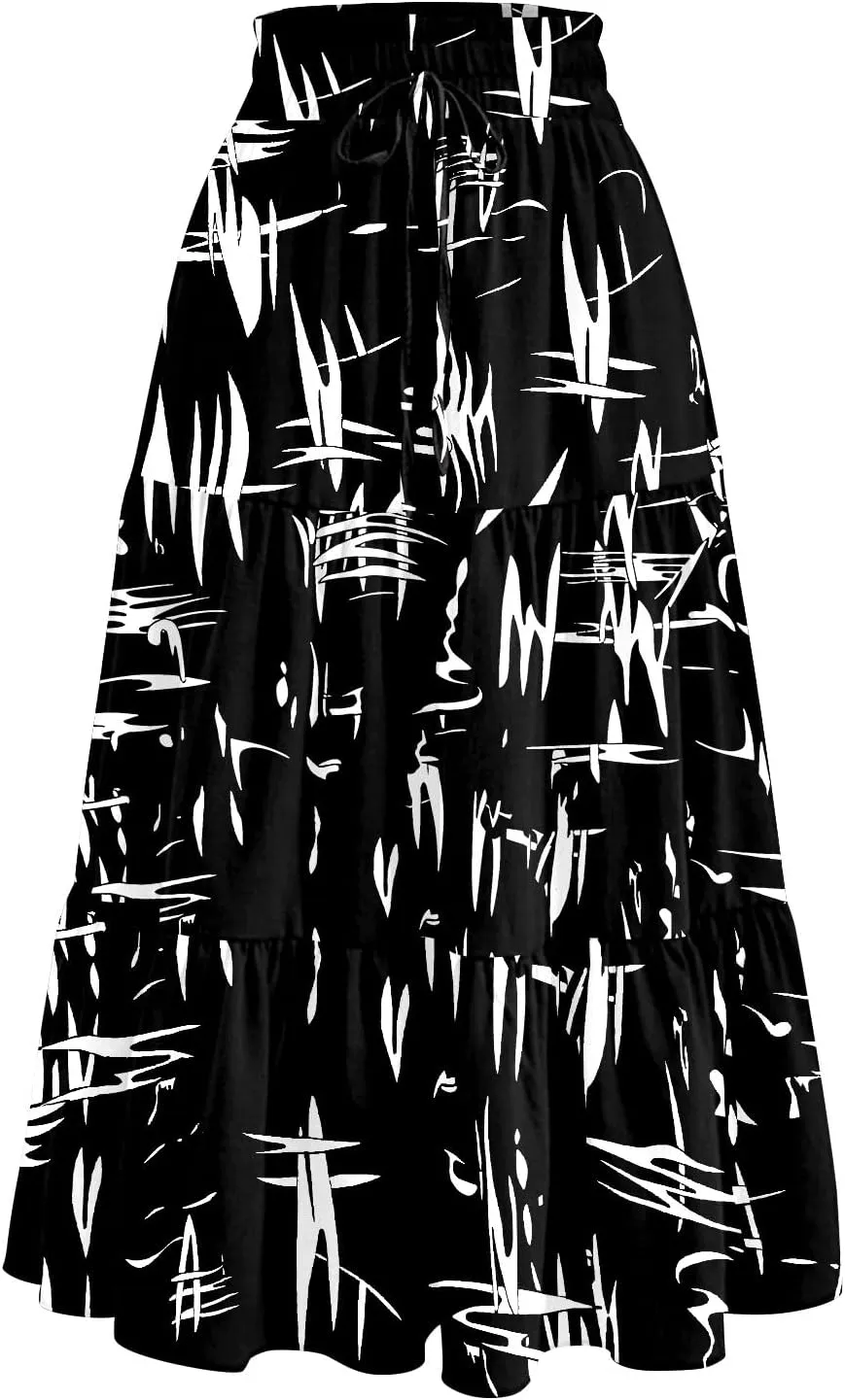 ADHOWBEW Boho Skirts for Women High Waist Casual Cotton Flowy Elastic Waist Bohemian Smocked Floral Skirts