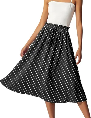 ADHOWBEW Long Skirts for Women Summer Smocked Flowy Sexy Floral Print Casual Cotton Bohemian High Waist Skirts
