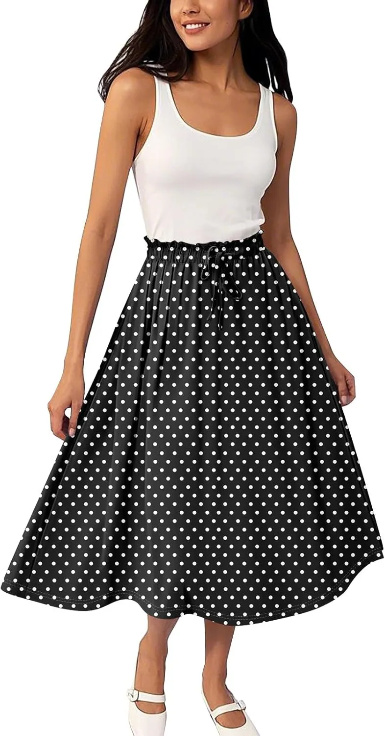 ADHOWBEW Long Skirts for Women Summer Smocked Flowy Sexy Floral Print Casual Cotton Bohemian High Waist Skirts