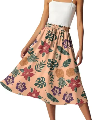 ADHOWBEW Pleated Skirts for Women Trendy Plus Size Flowy Beach Ruffle A Line Midi Length High Waisted Casual Summer Skirts