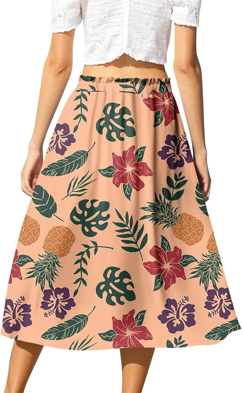 ADHOWBEW Pleated Skirts for Women Trendy Plus Size Flowy Beach Ruffle A Line Midi Length High Waisted Casual Summer Skirts