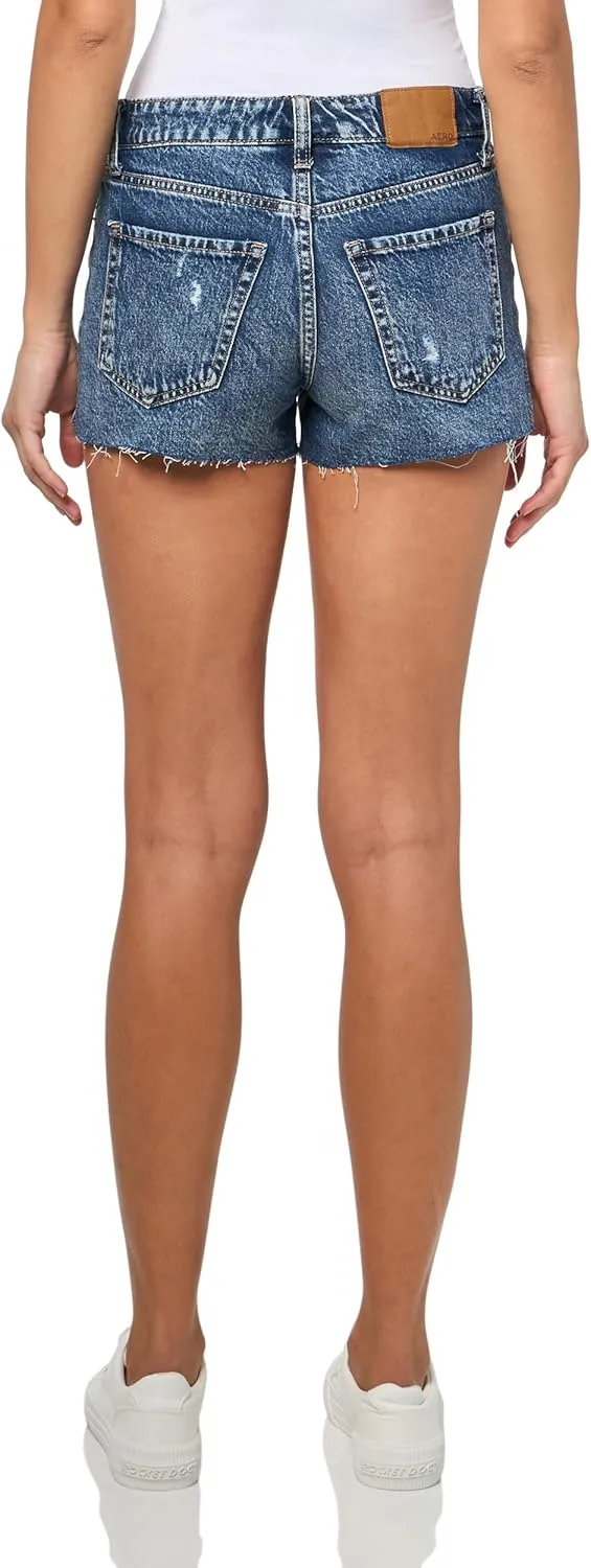 AEROPOSTALE Women's Vintage High-Rise Denim Shorty Shorts