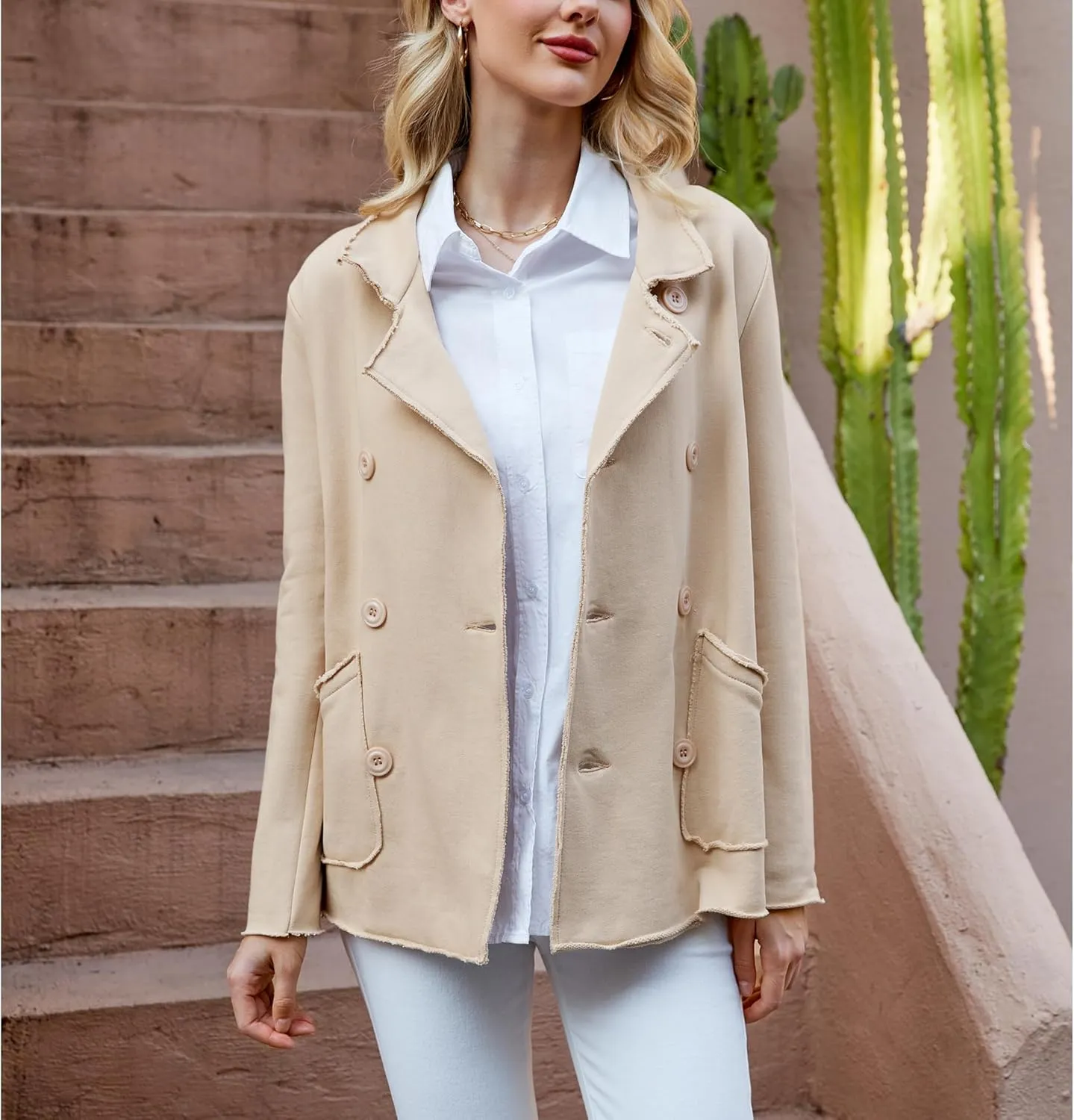 Ainangua Classic Trench Coats for Women Double Breasted Belfast Fleece Peacoat Jackets Essentials Fall Winter Coat