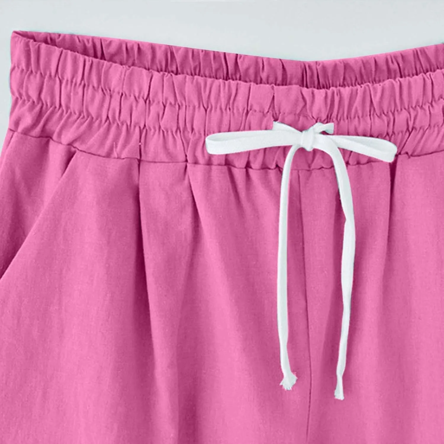 AMDBEL Linen Shorts for Women Casual Summer Long Cotton Sweat Knit Shorts Pull On Lounge Walking Lounge Shorts with Pockets
