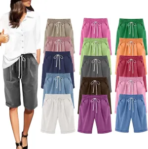 AMDBEL Womens Bermuda Shorts Plus Size Summer Sweat Shorts with Deep Pockets Cotton Shorts for Women Gym Workout