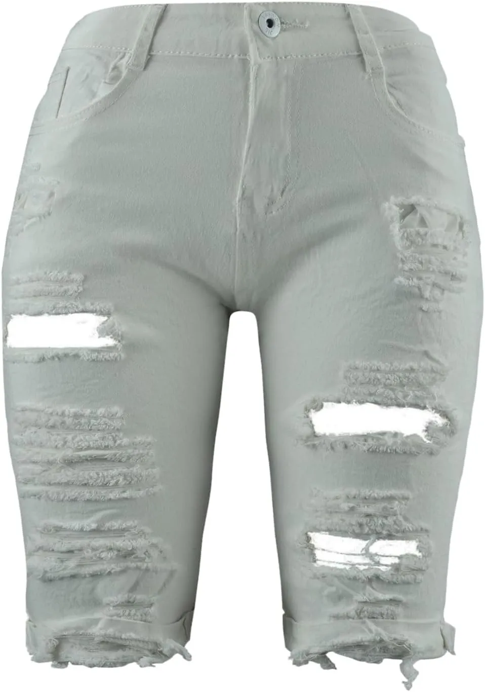 Andongnywell Women Ripped Frayed Raw Hem Denim Shorts High Rise Casual Pockets Distressed Jean Shorts Stretch Ripped Shorts