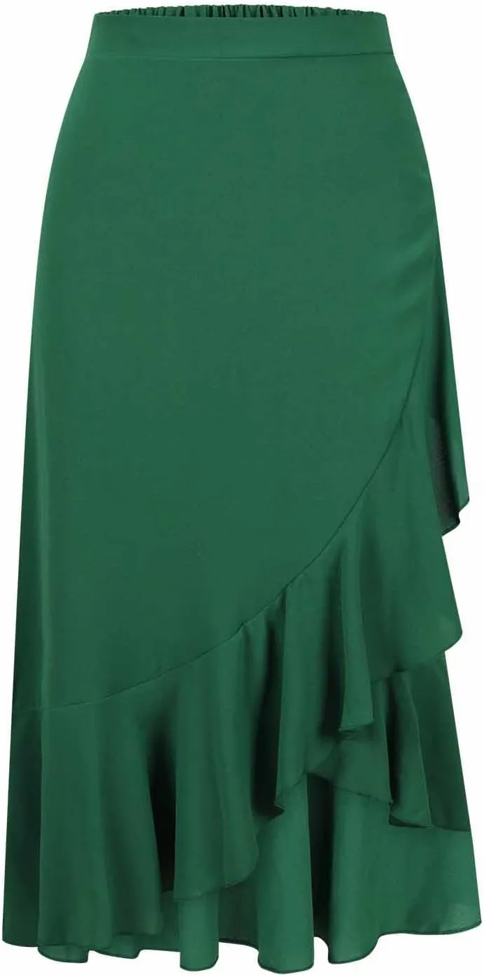 Asymmetrical Ruffle Hem Skirt for Women Summer Elegant Flowy High Low Skorts Casual Loose Flowy Beach A-Line Skirts
