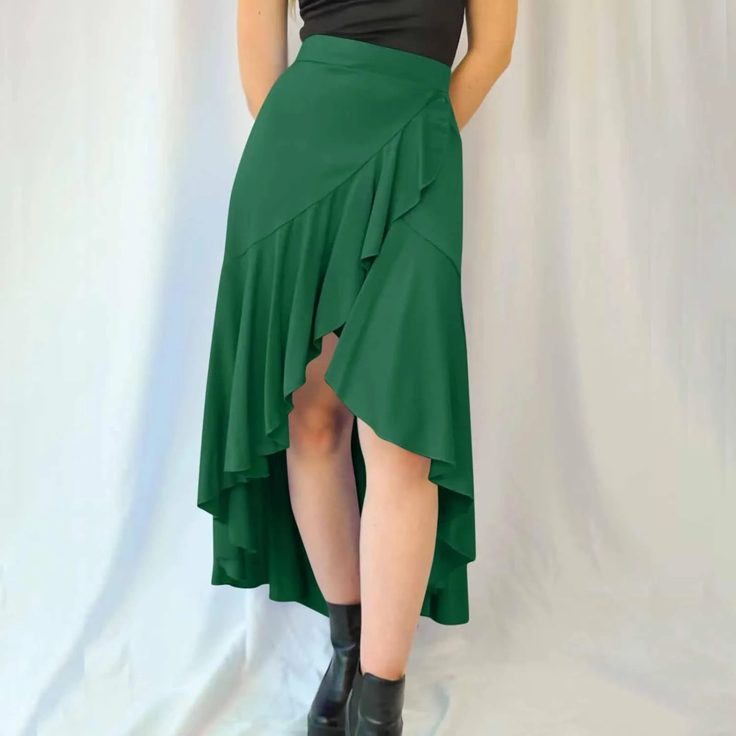 Asymmetrical Ruffle Hem Skirt for Women Summer Elegant Flowy High Low Skorts Casual Loose Flowy Beach A-Line Skirts