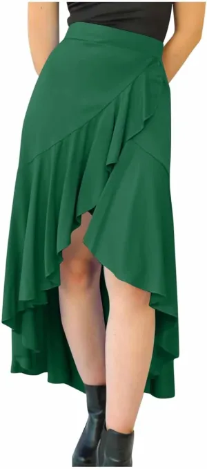 Asymmetrical Ruffle Hem Skirt for Women Summer Elegant Flowy High Low Skorts Casual Loose Flowy Beach A-Line Skirts