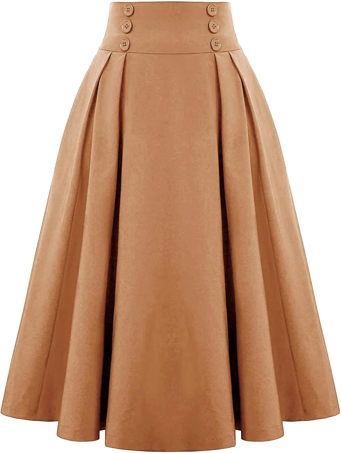 BAXLIMEK Pleated Skirts for Women,2025 Spring Summer Elegant Button High Waist A-Line Midi Skirts,Flowy Swing Boho Skirts