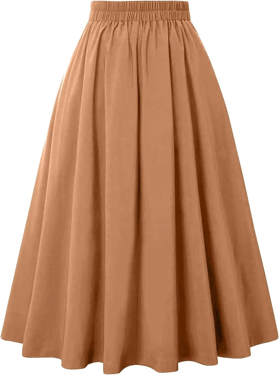 BAXLIMEK Pleated Skirts for Women,2025 Spring Summer Elegant Button High Waist A-Line Midi Skirts,Flowy Swing Boho Skirts