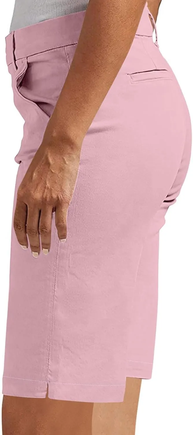 Bermuda Shorts for Women Knee Length Casual High Waisted Chino Shorts with Pockets 2025 Work Comfy Straight Leg Outfits