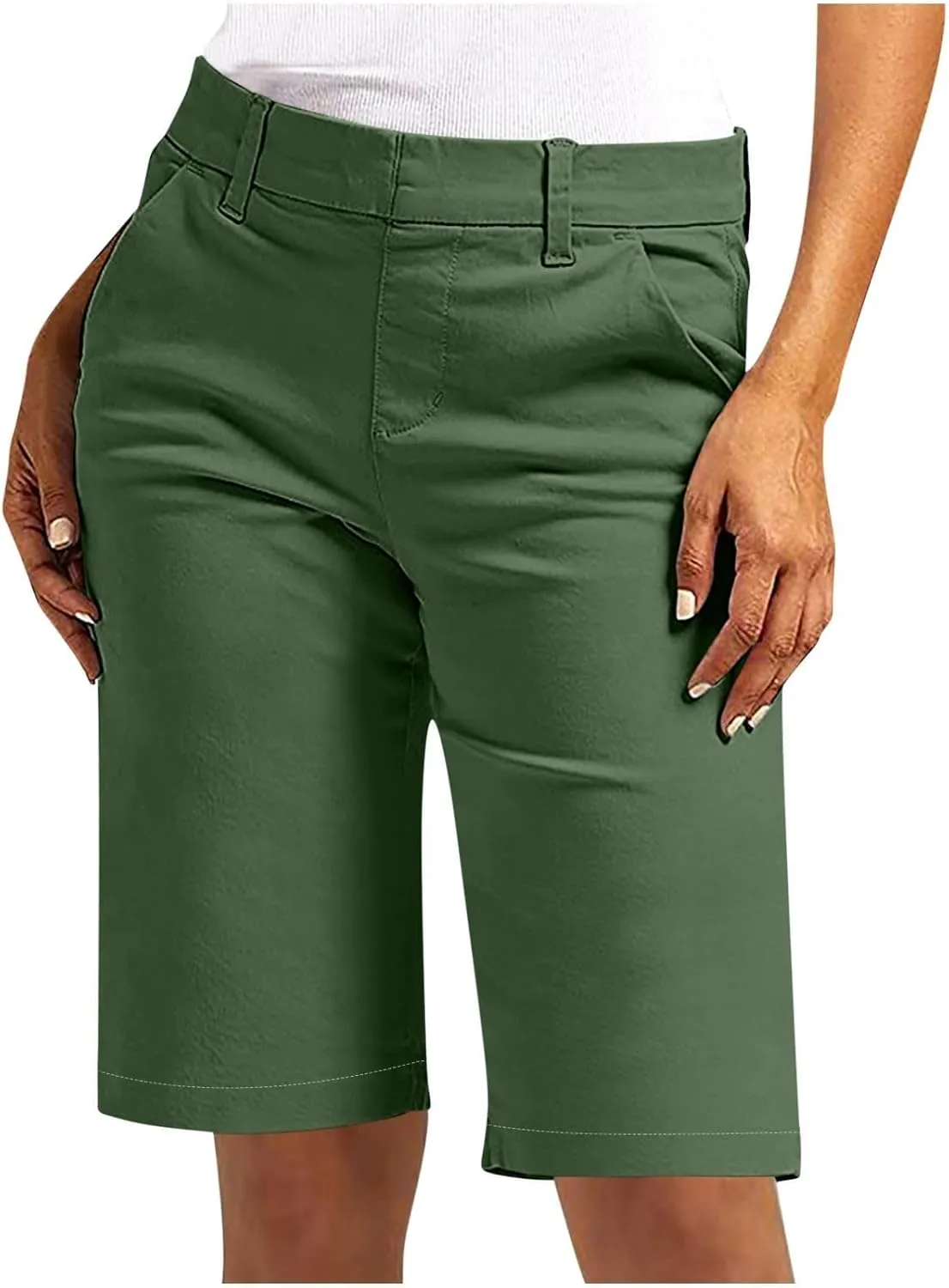 Bermuda Shorts for Women Knee Length Casual High Waisted Chino Shorts with Pockets 2025 Work Comfy Straight Leg Outfits