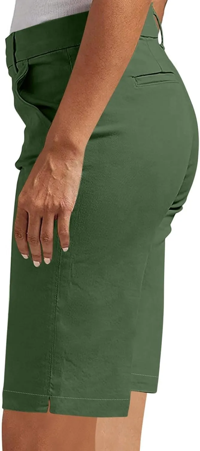 Bermuda Shorts for Women Knee Length Casual High Waisted Chino Shorts with Pockets 2025 Work Comfy Straight Leg Outfits