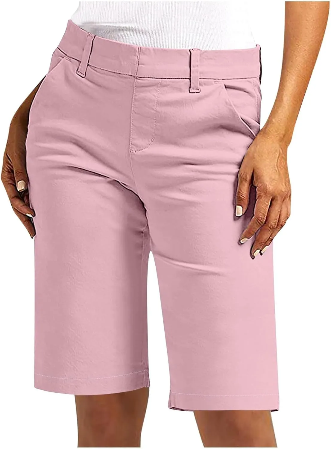 Bermuda Shorts for Women Knee Length Casual High Waisted Chino Shorts with Pockets 2025 Work Comfy Straight Leg Outfits