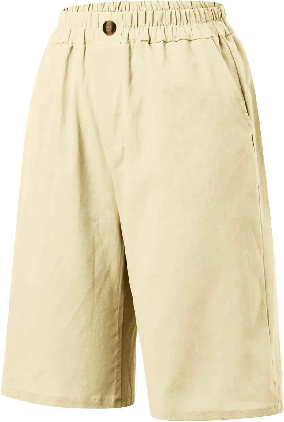 Bermuda Shorts for Women Knee Length Plus Size Linen Summer Long Shorts Casual Loose High Waisted Short with Pockets