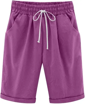 Bermuda Shorts for Women Long Cotton Casual Summer Knee Length Pull On Lounge Walking Exercise Shorts