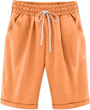 Bermuda Shorts for Women Long Cotton Casual Summer Knee Length Pull On Lounge Walking Exercise Shorts
