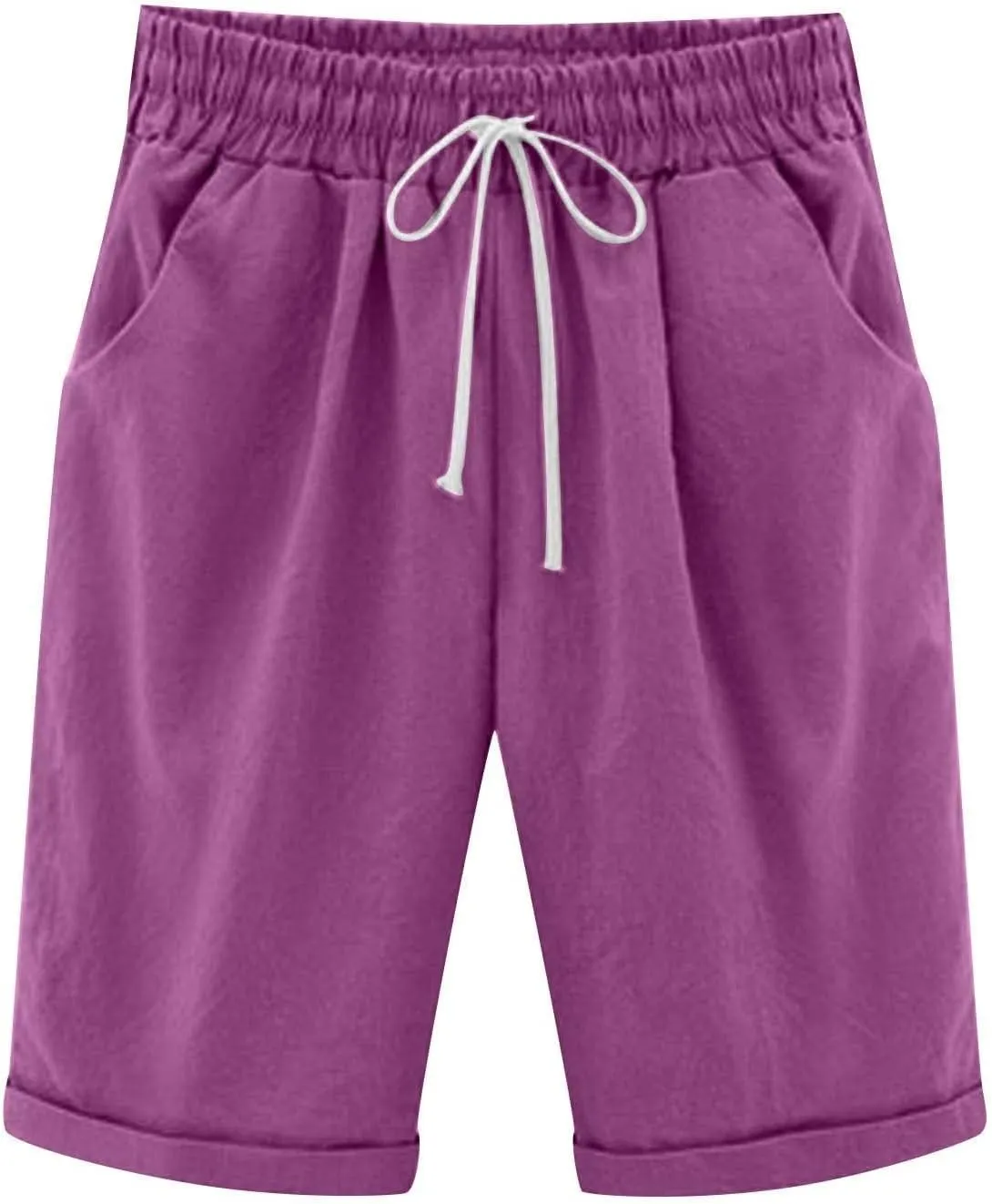 Bermuda Shorts for Women Long Cotton Casual Summer Knee Length Pull On Lounge Walking Exercise Shorts