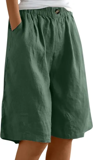 Bermuda Shorts for Women Summer Linen Plus Size High Waisted Dress Shorts Wide Leg Flowy Beach Short Resort Wear