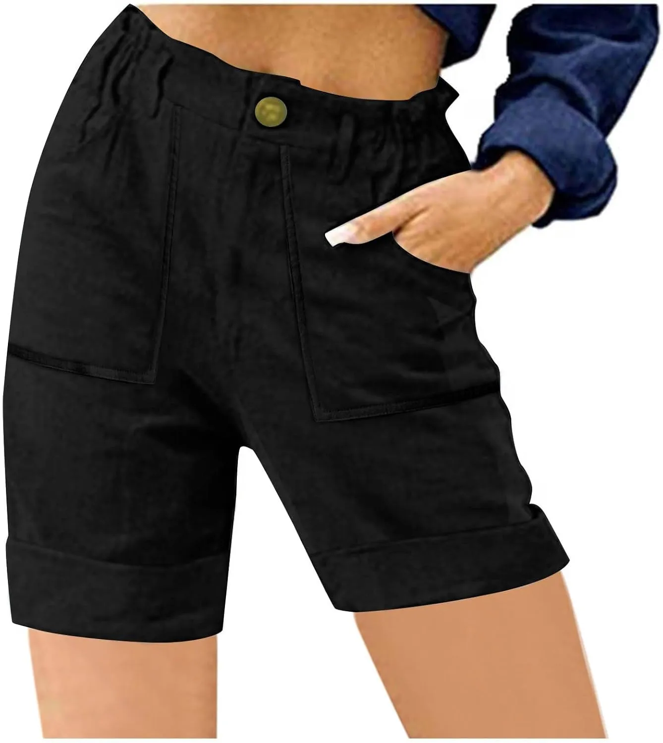 Bermuda Shorts for Women,Summer Casual High Waisted Knee Length Shorts with Pockets Trendy 2025 Vacation Clothes