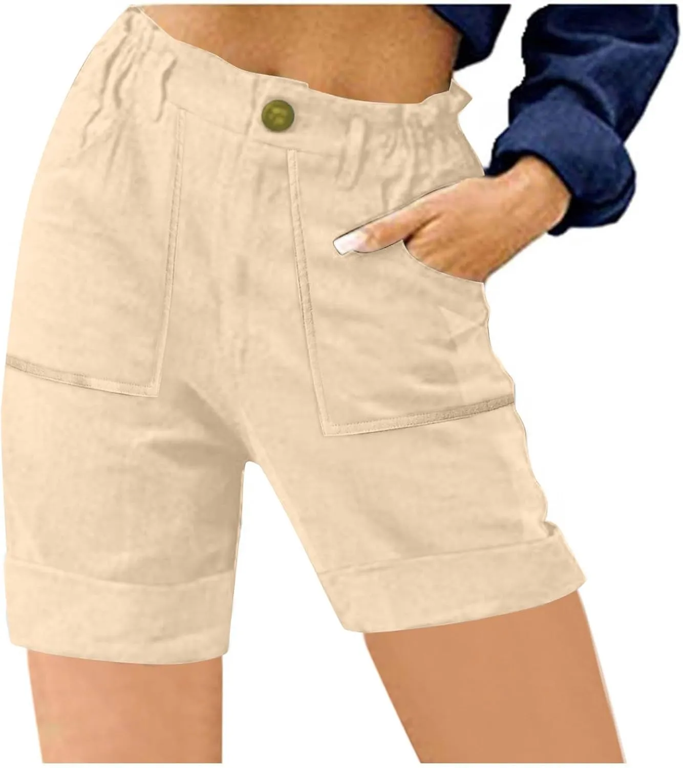 Bermuda Shorts for Women,Summer Casual High Waisted Knee Length Shorts with Pockets Trendy 2025 Vacation Clothes