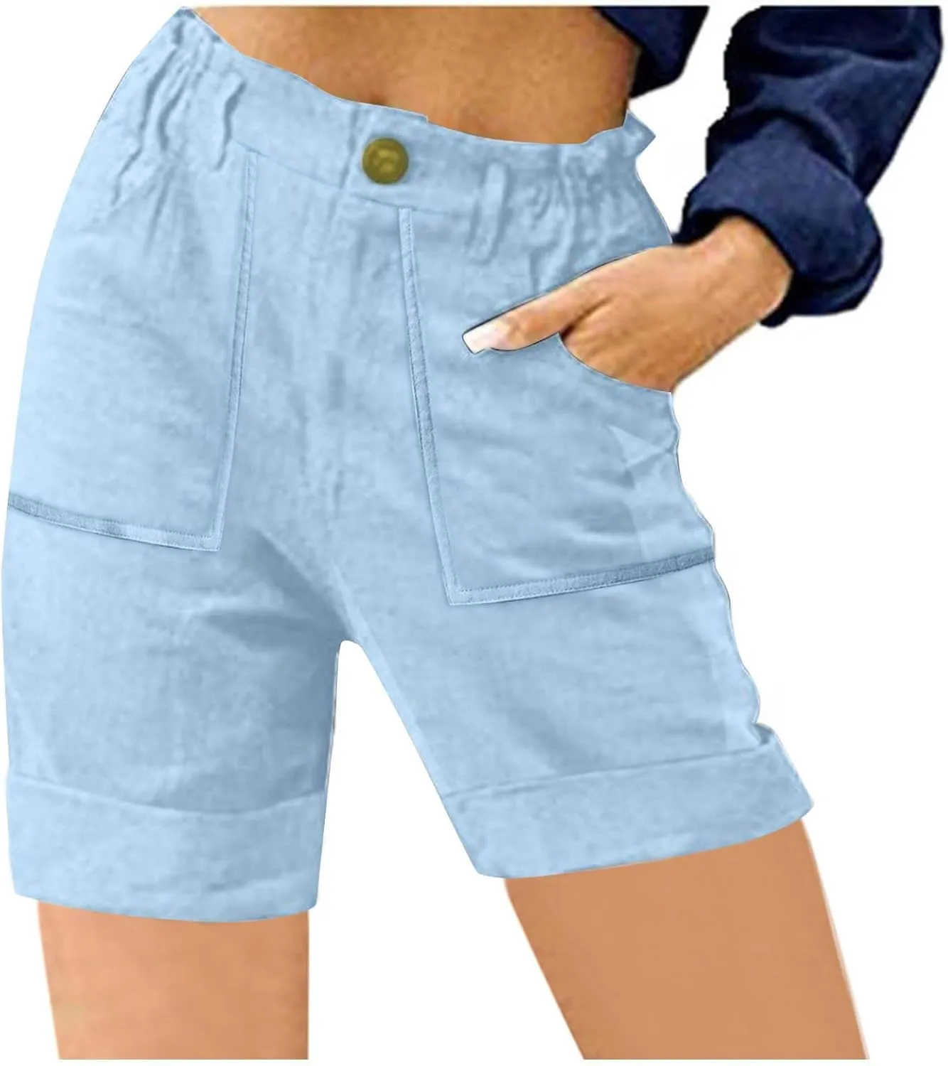 Bermuda Shorts for Women,Summer Casual High Waisted Knee Length Shorts with Pockets Trendy 2025 Vacation Clothes