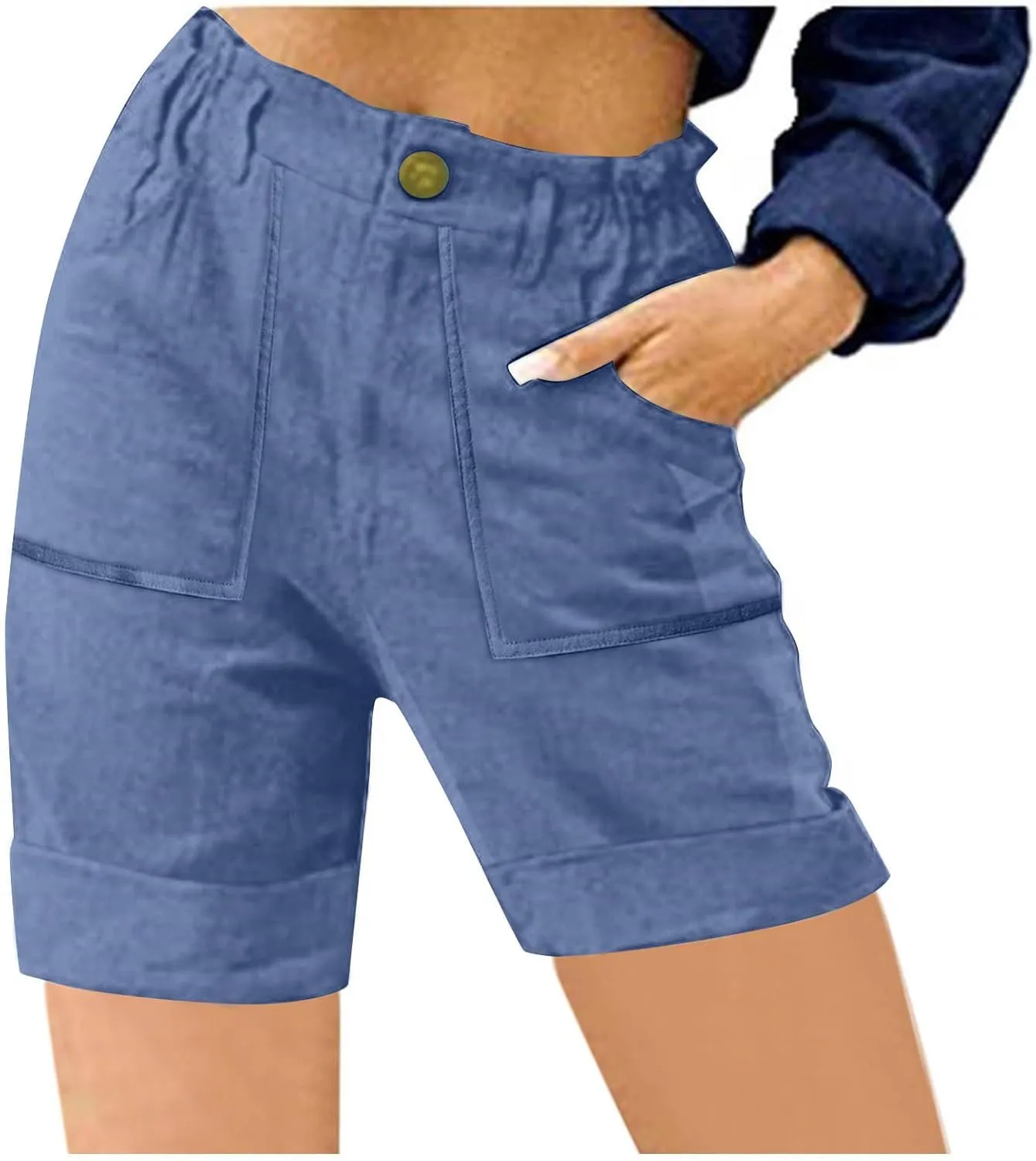 Bermuda Shorts for Women,Summer Casual High Waisted Knee Length Shorts with Pockets Trendy 2025 Vacation Clothes