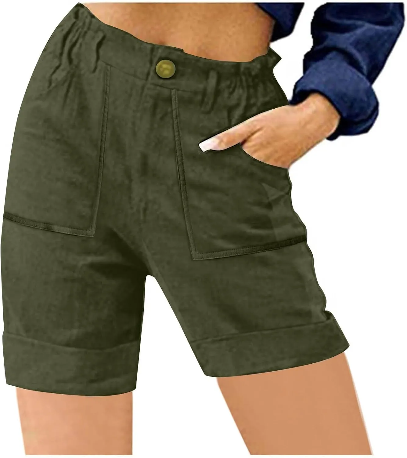 Bermuda Shorts for Women,Summer Casual High Waisted Knee Length Shorts with Pockets Trendy 2025 Vacation Clothes