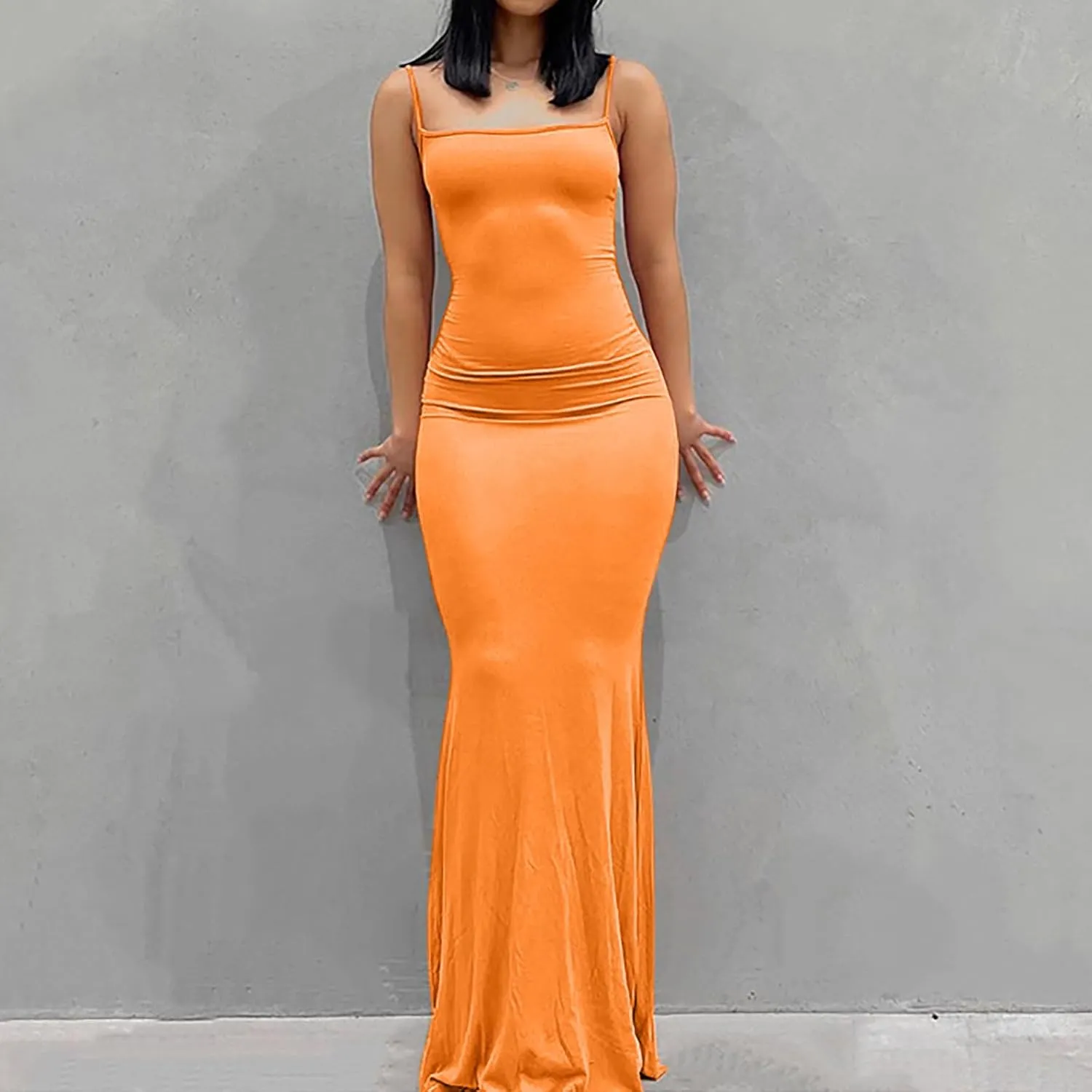 Binmer Women 2024 Summer Casual Slip Dresses Sexy Spaghetti Strap Sleeveless Tight Bodycon Evening Party Maxi Long Dress 2024