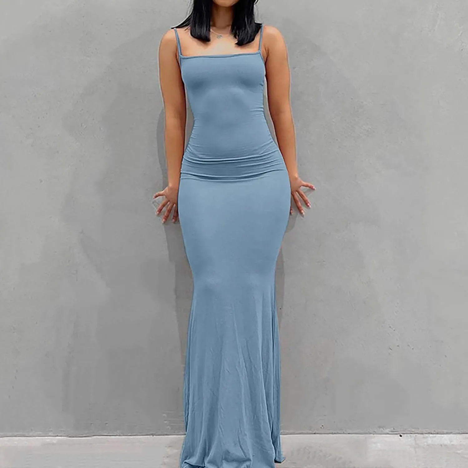 Binmer Women 2024 Summer Casual Slip Dresses Sexy Spaghetti Strap Sleeveless Tight Bodycon Evening Party Maxi Long Dress 2024