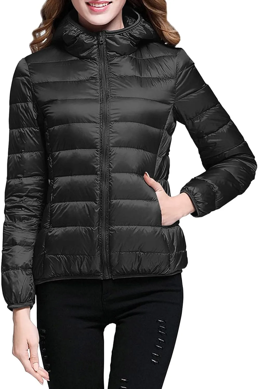 Black Puffer Vest Women Jacket Hooded Windproof Winter Coat with Recycled Insulation Winter Slim Short Hooded Warm
