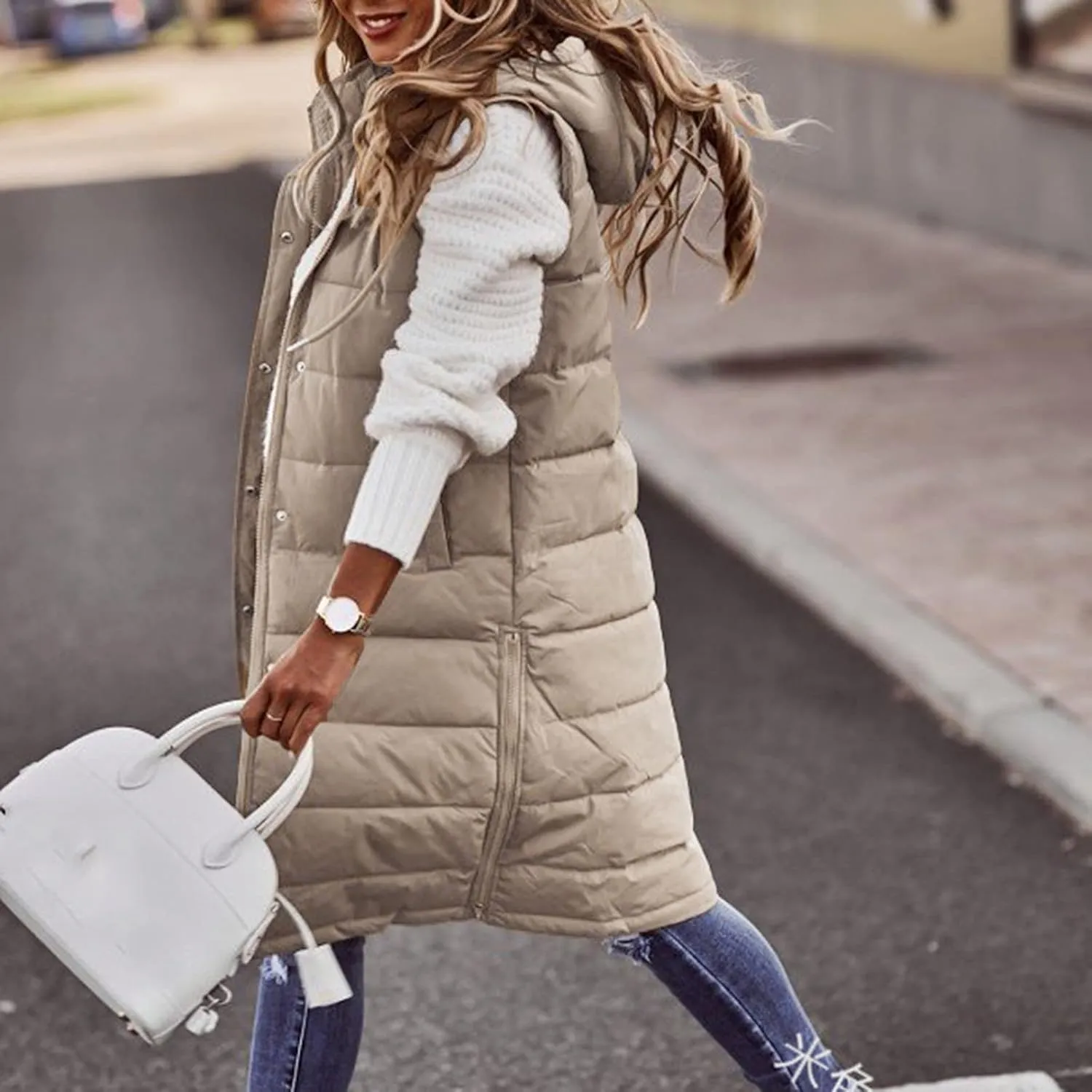 Black Puffer Vest Women Jacket Hooded Windproof Winter Coat with Recycled Insulation Winter Slim Short Hooded Warm