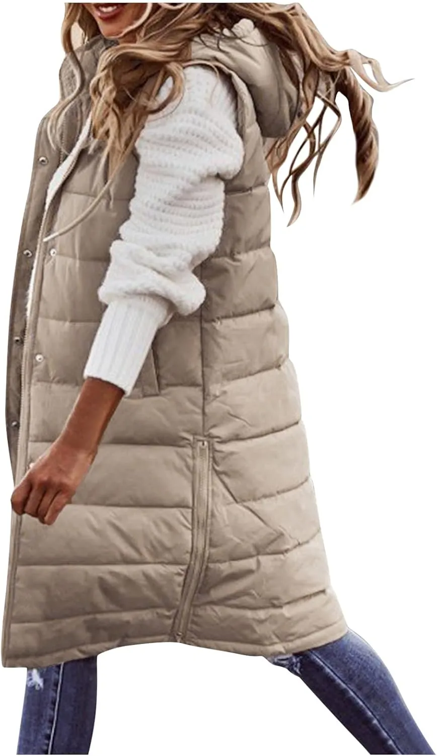Black Puffer Vest Women Jacket Hooded Windproof Winter Coat with Recycled Insulation Winter Slim Short Hooded Warm