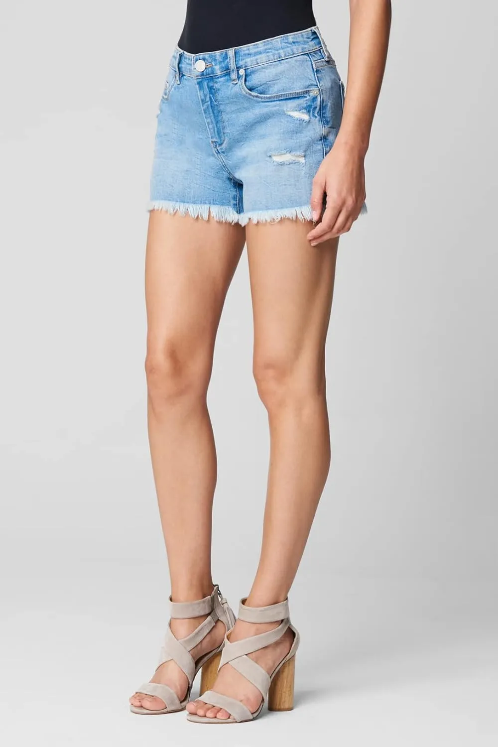 [BLANKNYC] Womens Luxury Clothing High Rise Five Pockets Denim Shorts with Small Rips, Comfortable & Stylish