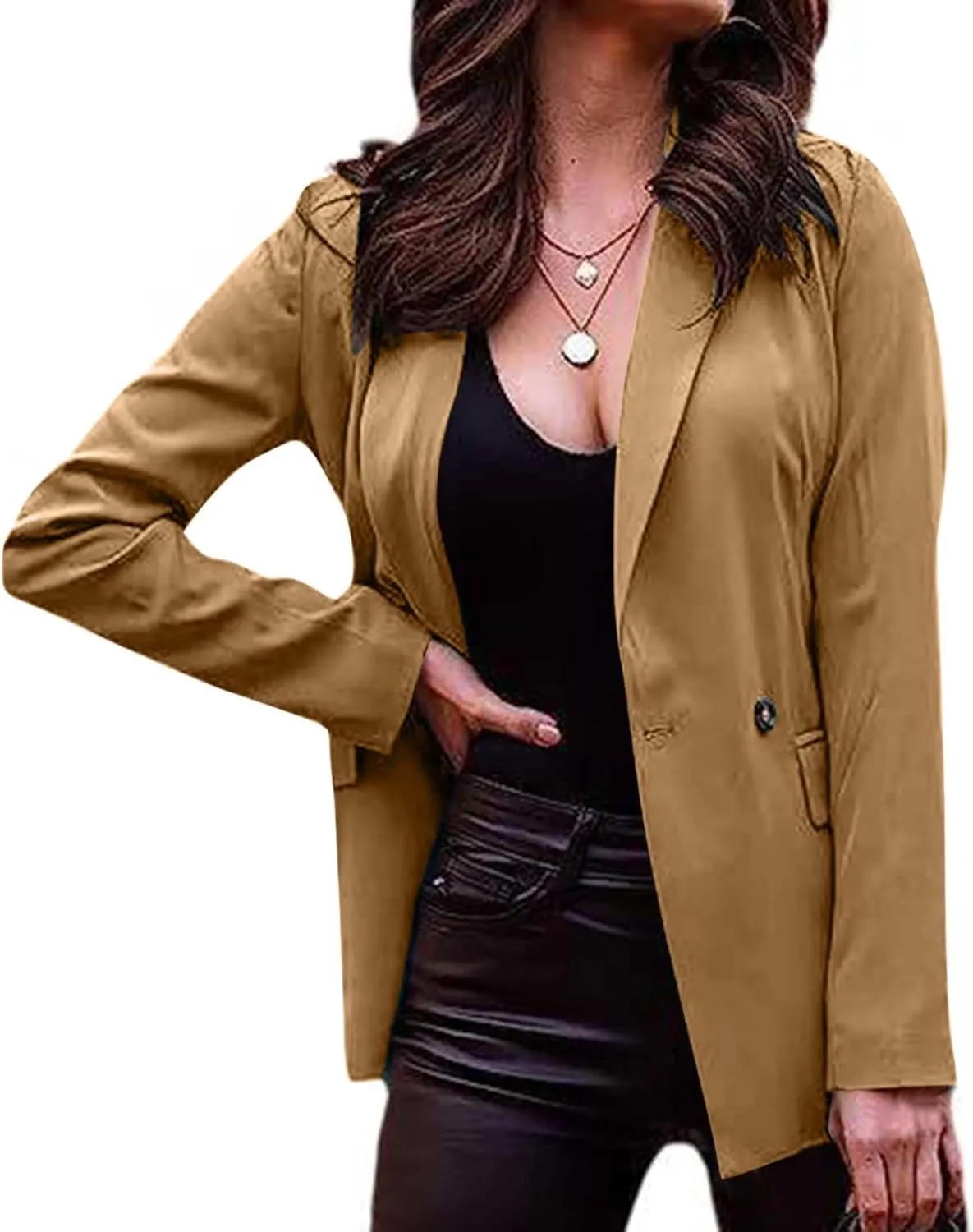 Blazer for Women Long Sleeve Lapel Open Front Business Casual Workwear Coat Solid Trendy Office Work Tailored Jackets