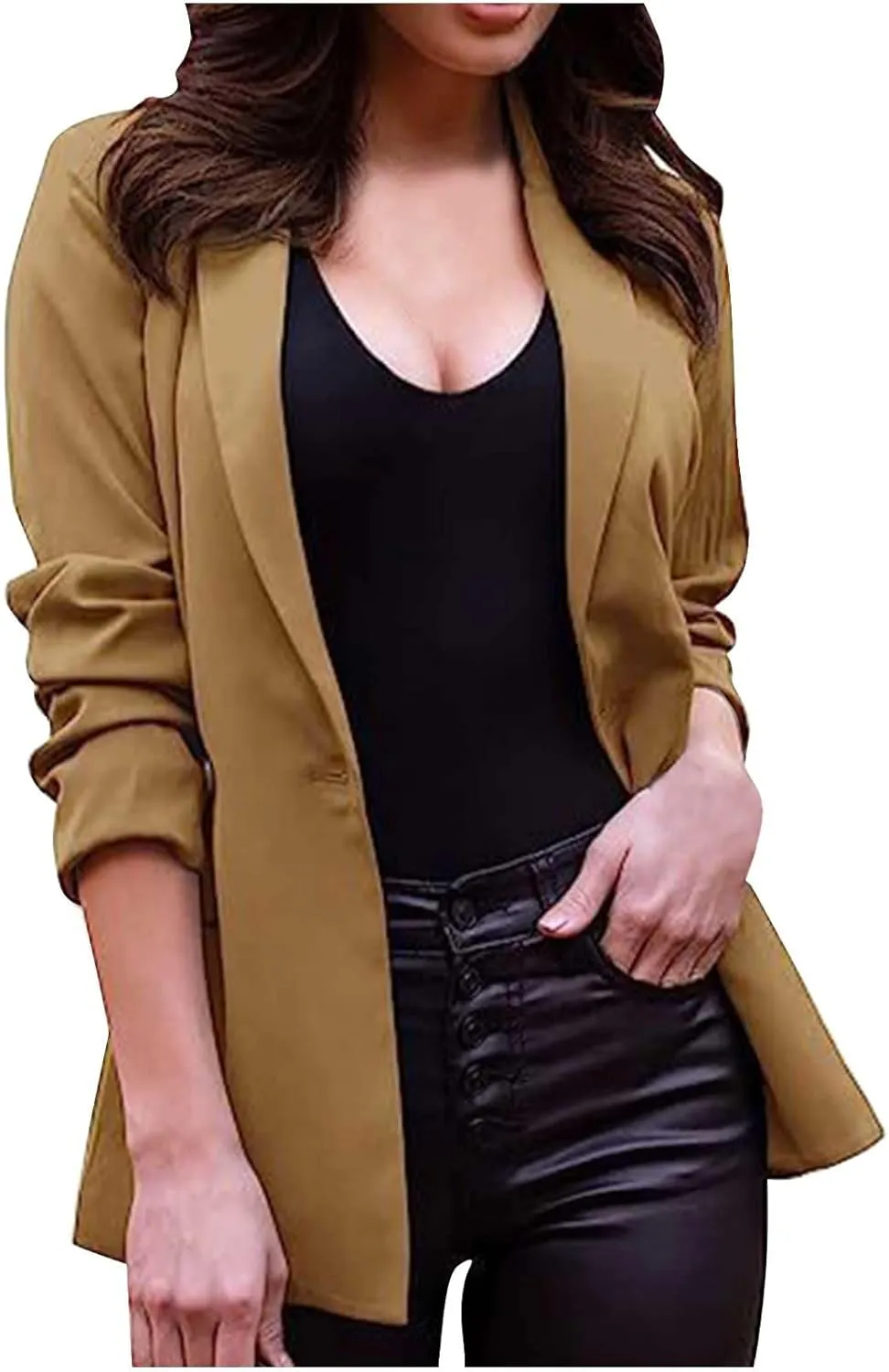 Blazer for Women Long Sleeve Lapel Open Front Business Casual Workwear Coat Solid Trendy Office Work Tailored Jackets