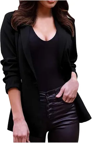 Blazer for Women Long Sleeve Lapel Open Front Business Casual Workwear Coat Solid Trendy Office Work Tailored Jackets