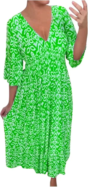 Boho Dresses for Women 2025 Elegant Loose Deep V-Neck Half Flutter Sleeve Maxi Dress Wedding Party Spring Break Clothes