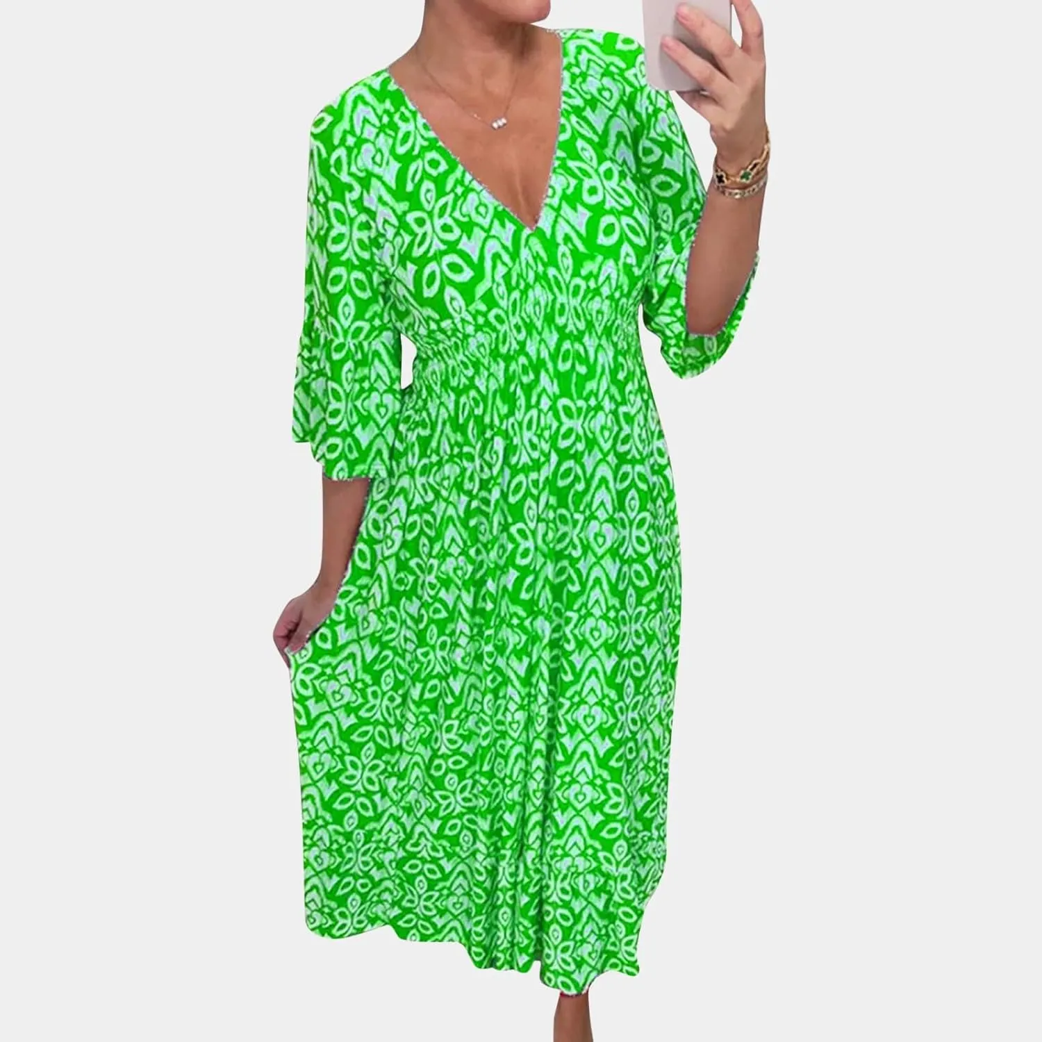 Boho Dresses for Women 2025 Elegant Loose Deep V-Neck Half Flutter Sleeve Maxi Dress Wedding Party Spring Break Clothes