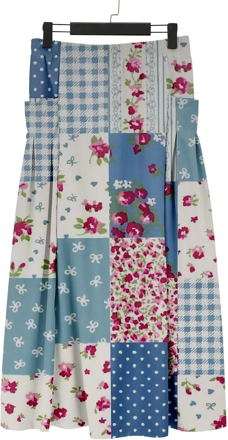 Boho Floral Summer Maxi Skirts Women Elastic High Waist Tiered Pleated Flowy Long Casual Beach Skirt