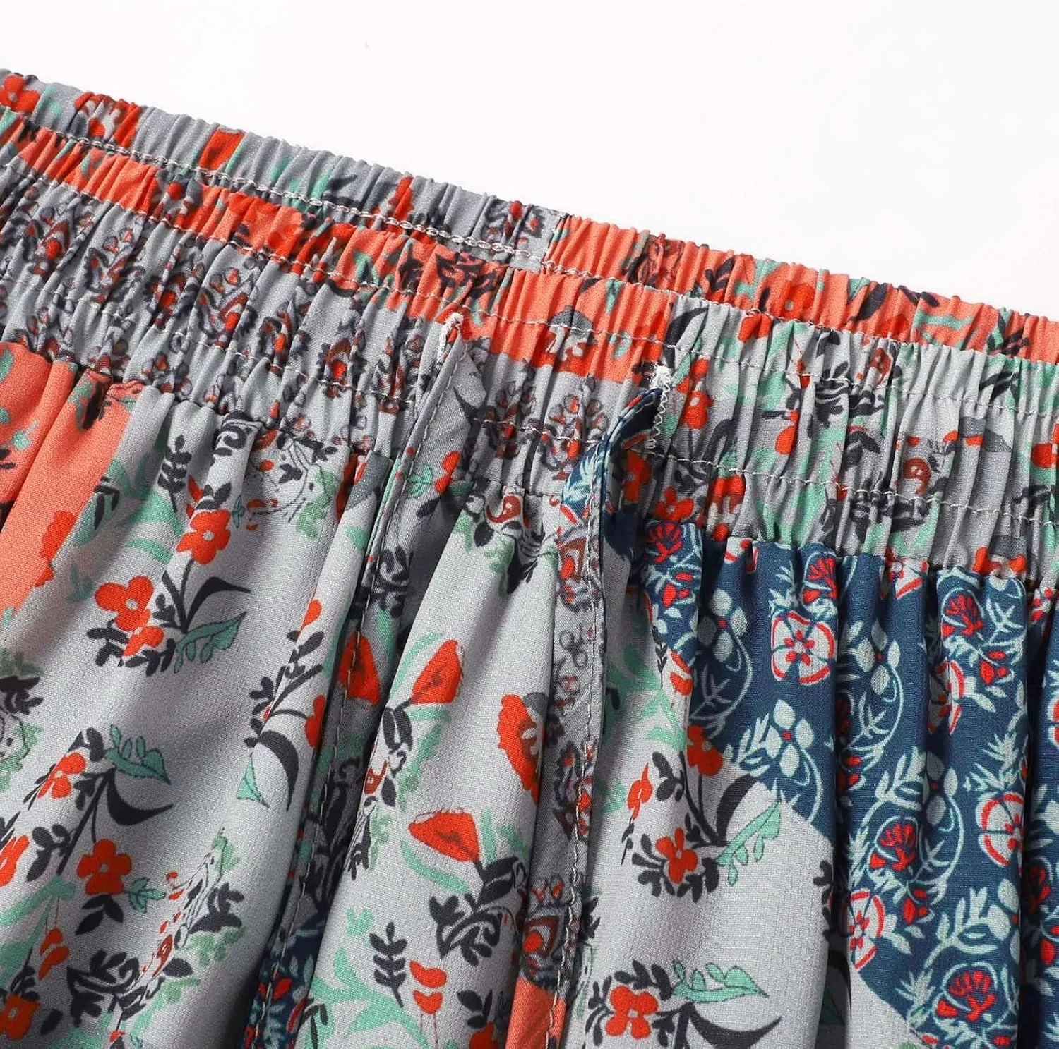 Boho Maxi Skirt for Women Elastic High Waist Tiered Pleated Ruffle Flowy Summer Beach Long Skirts with Pockets