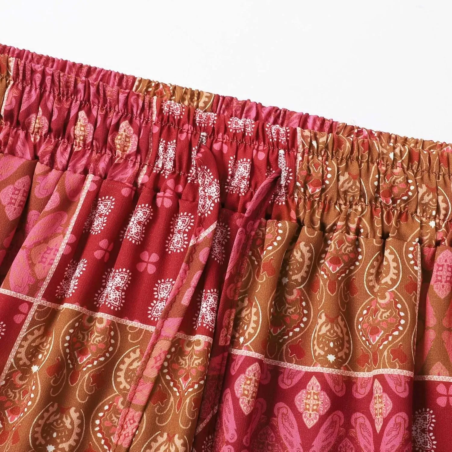 Boho Maxi Skirt for Women Elastic High Waist Tiered Pleated Ruffle Flowy Summer Beach Long Skirts with Pockets