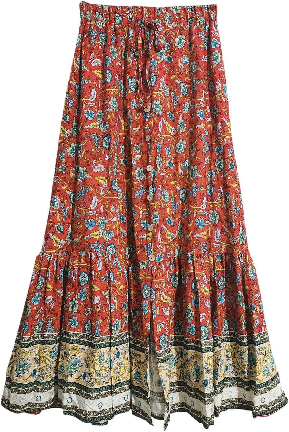 Boho Maxi Skirt Summer Vacation Casual High Elastic Waist Bohemian Graphic Boha Floral Print Skirt Trendy Streetwear